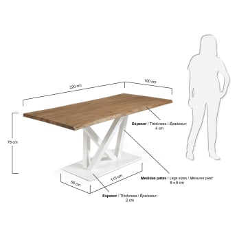 Table Nyc 220x100, epoxy blanc plateau chêne vieilli - dimensions