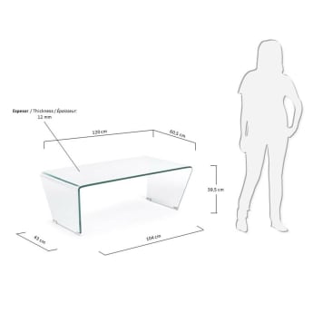 Table basse Burano en verre 120 x 60 cm - dimensions