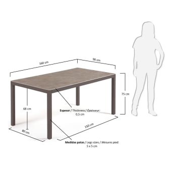 Table Nessy Vulcano, 160x90 cm - dimensions