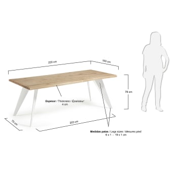 Table Koda 220x100 cm, Epoxy blanc et Chêne naturel - dimensions