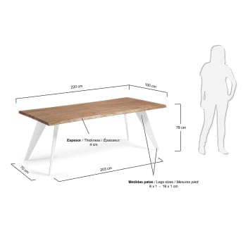 Table Koda 220x100 cm, Epoxy blanc et Chêne Vieilli - dimensions