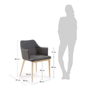 Καρέκλα Croft, σκούρο γκρι, πόδια σε μασίφ ξύλο οξιάς σε φυσικό φινίρισμα - μεγέθη