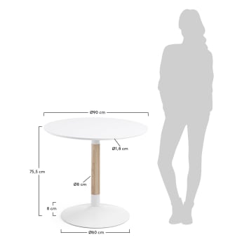 Okrągły stół Trick Ø 90 cm biały lakierowany lity jesion stalowe nogi wykończenie białe - rozmiary