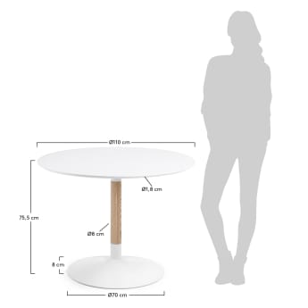 Table ronde Trick Ø 110 cm laqué blanc et pied en frêne massif et acier blanc - dimensions