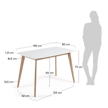 Stół Anit 140 x 80 cm biały lakierowany nogi z litego drewna jesionowego - rozmiary
