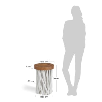 Drom solid rain and teak wood side table, Ø 35 cm - sizes
