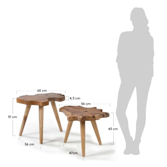 Set Hattie de 2 mesas auxiliares de madera maciza de teca 60 cm / 56 cm - tamaños