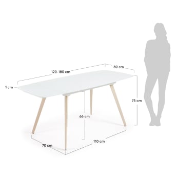Table extensible Smoth 120 (180) x 80 cm blanc - dimensions