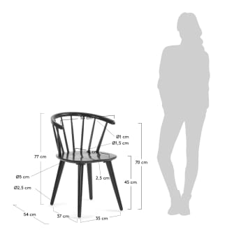 Krzesło Trise z MDF-u i lakierowanego na czarno litego drewna kauczukowego - rozmiary