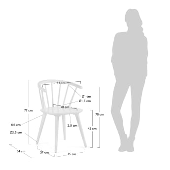 Cadira Trise DM i fusta massissa de cautxú lacat blanc - mides