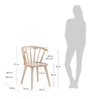 Krzesło Trise DM z litego drewno kauczukowe wykończenie naturalne - rozmiary