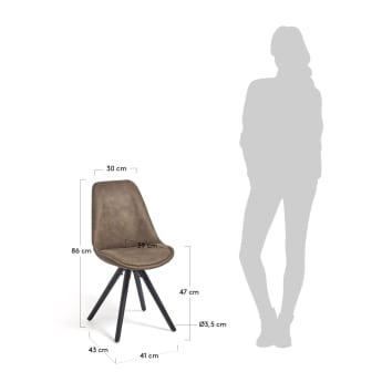 Krzesło Ralf brązowa skóra syntetyczna i czarne nogi z litego drewna bukowego - rozmiary