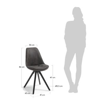 Cadeira Ralf pele sintética cinza-escuro e pés de madeira maciça de faia acabamento preto - tamanhos