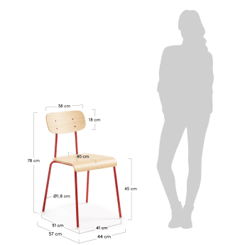 Cadeira Klun, natural e vermelho - tamanhos