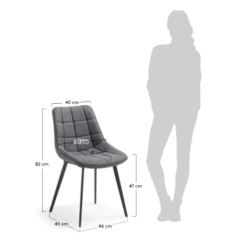 Cadeira Adam de pele sintética cinza-escuro e pernas de aço com acabamento preto - tamanhos