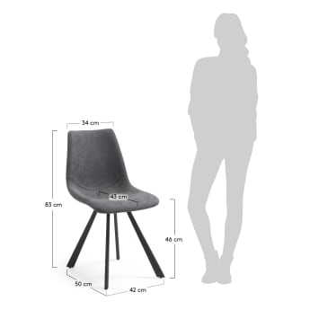Καρέκλα Alve, σκούρο γκρι συνθετικό δέρμα και μαύρα ατσάλινα πόδια - μεγέθη