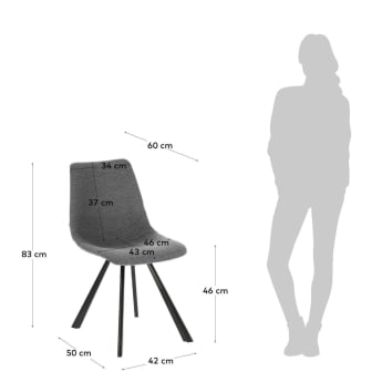 Krzesło Alve jasnoszare i stalowe nogi z czarnym wykończeniem - rozmiary