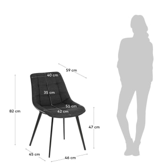 Krzesło Adam ciemnoszare i stalowe nogi z czarnym wykończeniem - rozmiary