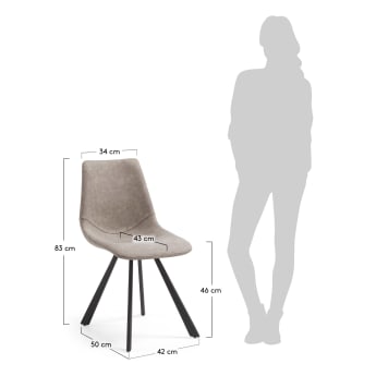 Krzesło Alve jasnoszara skóra syntetyczna i stalowe nogi z czarnym wykończeniem - rozmiary
