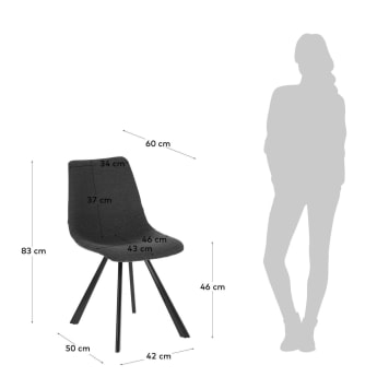 Krzesło Alve ciemnoszare i stalowe nogi z czarnym wykończeniem - rozmiary