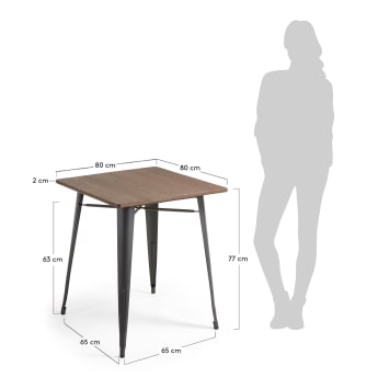 Table Malira en acier et bois de bambou 80 x 80 cm - dimensions