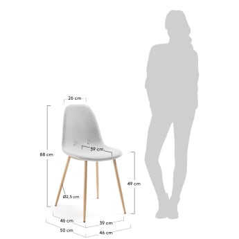 Cadeira Yaren cinza-claro e pernas de aço efeito madeira - tamanhos