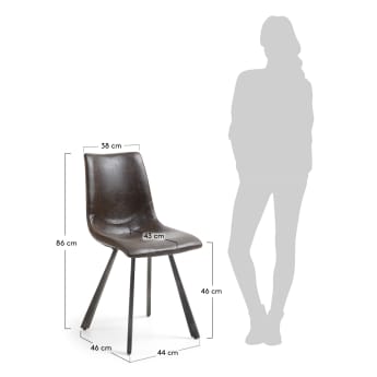 Krzesło Trap ciemnobrązowe i stalowe nogi - rozmiary