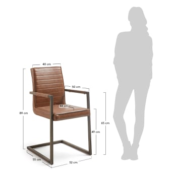 Tusk Stuhl mit Armlehnen Kunstleder braun und Stahl - Größen