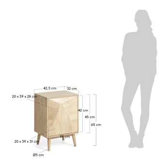 Table de chevet Sarah en manguier massif 42 x 60 cm - dimensions