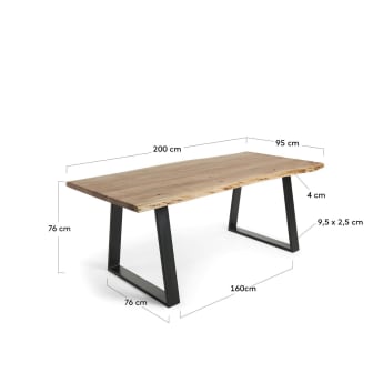 Alaia Tisch 200 x 95 cm aus massivem Akazienholz und schwarzen Stahlbeinen - Größen