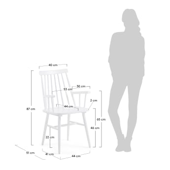 Chaise avec accoudoirs Tressia blanche - dimensions