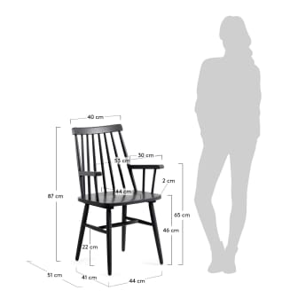Krzesło Tressia z podłokietnikami w kolorze czarnym - rozmiary