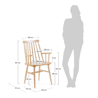 Cadeira com braços Tressia MDF e madeira maciça de seringueira lacado natural - tamanhos