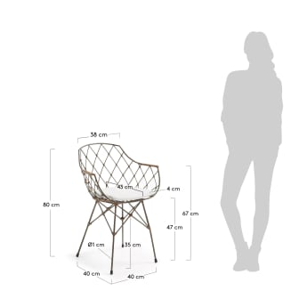 Chaise Endora acier et rotin - dimensions