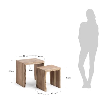 Set Zuleika 2 mesas de apoio de encaixar madeira maciça de acácia 50 x 42 cm / 34 x 42 cm - tamanhos