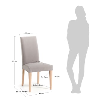 Καρέκλα Freda, ανοιχτό γκρι και πόδια σε μασίφ ξύλο οξυάς σε φυσικό φινίρισμα - μεγέθη