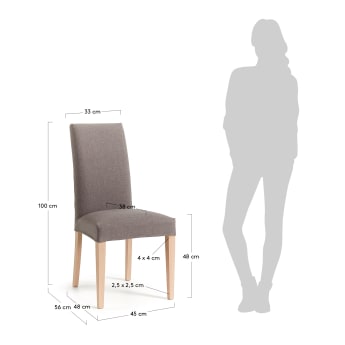 Grey Freda chair with solid beech wood legs with natural finish - sizes