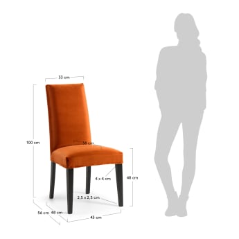 Cadira Freda vellut taronja i negre - mides