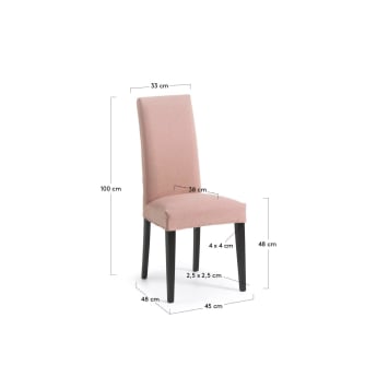 Krzesło Freda różowy aksamit i nogi z litego drewna bukowego z czarnym wykończeniem - rozmiary