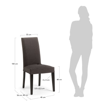 Καρέκλα Freda, σκούρο γκρι και πόδια σε μασίφ ξύλο οξιάς σε μαύρο φινίρισμα - μεγέθη