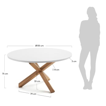 Lotus runder Tisch Ø 135 cm aus weiß lackiertem MDF und massiven Eichenbeinen - Größen