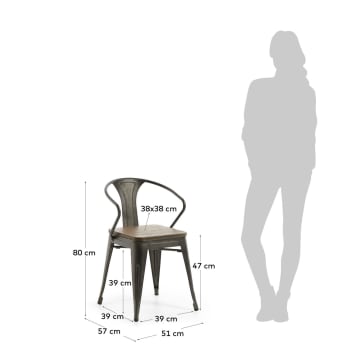Chaise Malira en acier et bois de bambou - dimensions