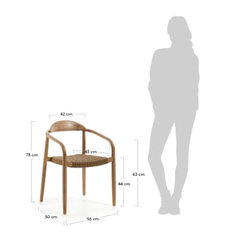 Sedia Nina in legno massello di acacia e corda beige FSC 100% - dimensioni