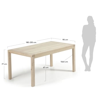 Table extensible Briva 180 (230) x 90 cm blanchi - dimensions