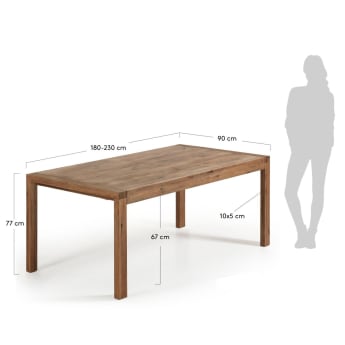 Table extensible Briva placage de chêne finition effet vieilli 180 (230) x 90 cm - dimensions