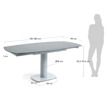 Table Rachel extensible 120 (180) x 90 cm gris - dimensions
