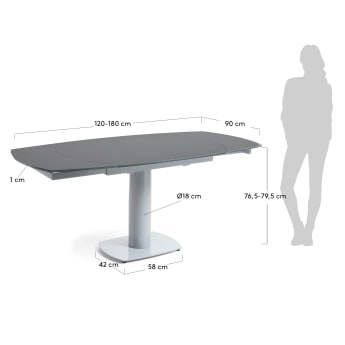 Table Rachel extensible 120 (180) x 90 cm gris foncé - dimensions
