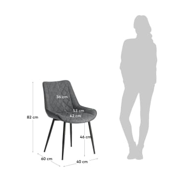 Cadeira Adelia de pele sintética cinza-escuro e pernas de aço com acabamento preto - tamanhos