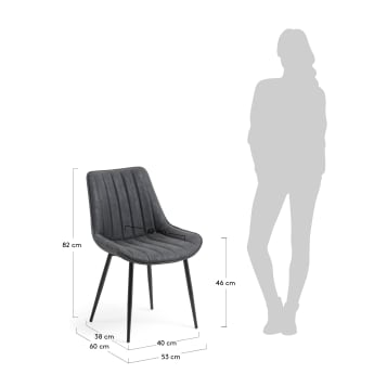 Krzesło Janis ciemnoszara sztuczna skóra i stalowe nogi z czarnym wykończeniem - rozmiary
