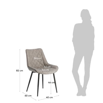 Cadeira Adelia de pele sintética cinza-claro e pernas de aço com acabamento preto - tamanhos